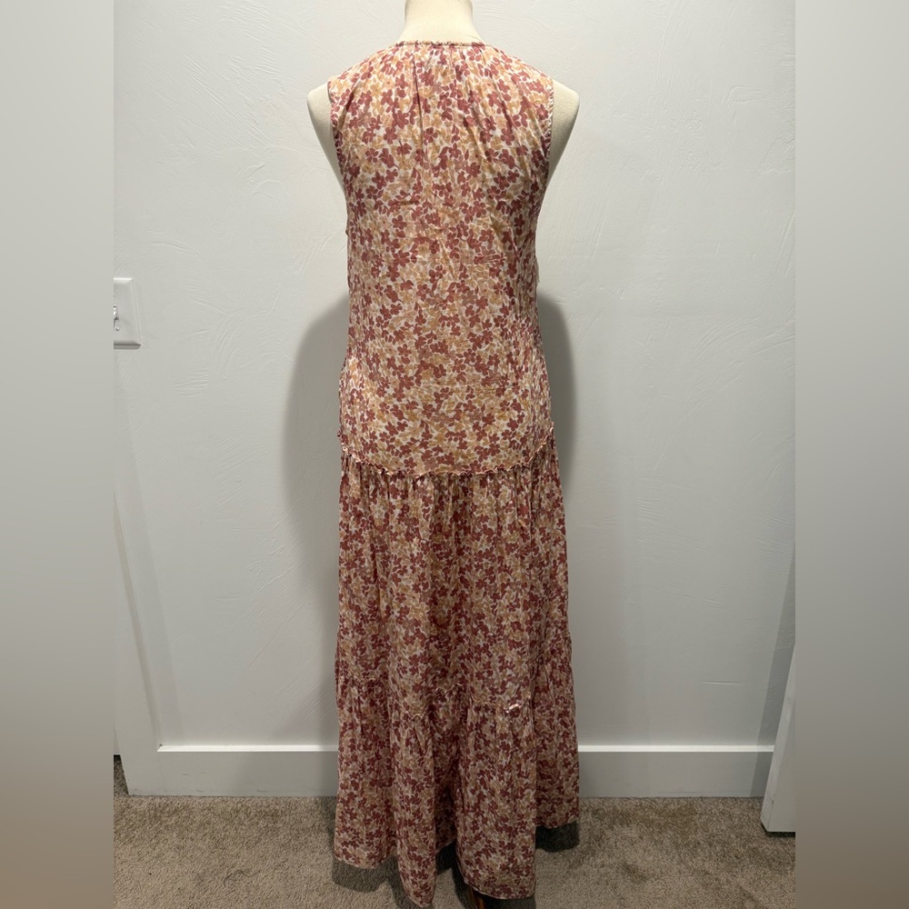 100% Organic Cotton Faherty Pink and Orange Floral Maxi Dress - Picture 3 of 6